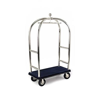 Forbes Industries 2523-DT Birdcage Luggage Cart w/ 2 Push Bars & Carpeted Deck - 48"L x 24"W x 78"H, Textured Steel, Chrome