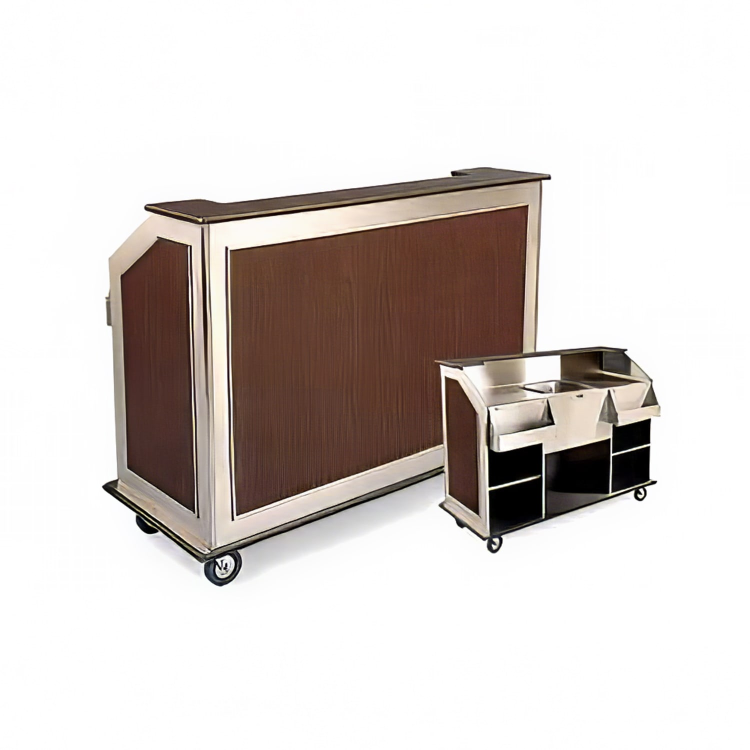 Forbes Industries 4865-5 Mobile Bar w/ 1 Sink & 1 Speed Rails - 63 1/2"L x 27"W x 48"H, Stainless Steel, Brown