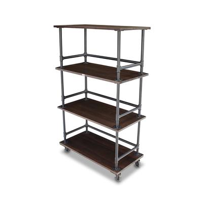 Forbes Industries 6546-6 Mobile Display Tower w/ 3 Rustic Wood Shelves & Steel Pipe Frame - 72"L x 24"W x 78"H, Brown