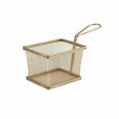 Steelite GWSVB1210C Rectangular Serving Fry Basket - 8 1/8" x 3 7/8" x 5", Stainless Steel, Copper