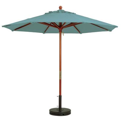 Grosfillex 98945031 7 ft Round Top Market Umbrella - Spa Blue Fabric, Wooden Pole, 1-1/2