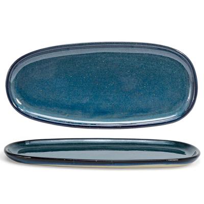 Front of the House DSP037BLP23 Oval Artefact Plate - 11" x 5", Porcelain, Indigo, Blue