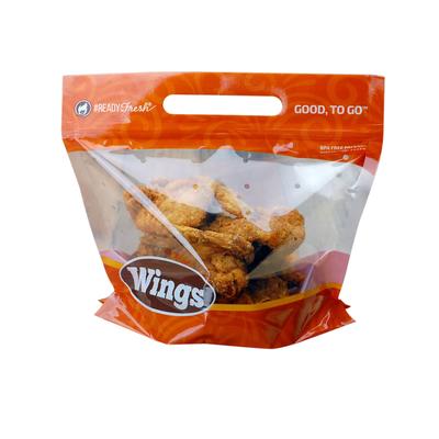 LK Packaging GNG985W #ReadyFresh Bottom Gusset Grab-N-Go Wings Pouch - 9" x 8" x 5" BG, #ReadyFresh, Orange