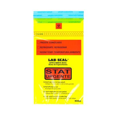 LK Packaging LABA610YST Lab Seal "STAT" Specimen Bags w/ Removable Biohazard Symbol - 10" x 6", Polyethylene, Yellow Tint