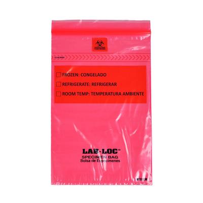 LK Packaging LABZ69RE Lab-Loc Specimen Bags w/ Removable Biohazard Symbol - 6" x 9", Polyethylene, Red, 1.75 mil