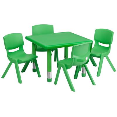 Flash Furniture YU-YCX-0023-2-SQR-TBL-GREEN-E-GG 24" Square Preschool Activity Table & 4 Chair Set - Plastic Top, Green