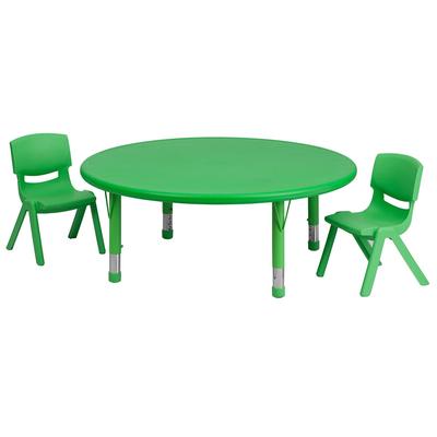 Flash Furniture YU-YCX-0053-2-ROUND-TBL-GREEN-R-GG 45" Round Preschool Activity Table & 2 Chair Set - Plastic Top, Green