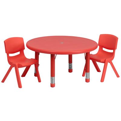 Flash Furniture YU-YCX-0073-2-ROUND-TBL-RED-R-GG 33" Round Preschool Activity Table & 2 Chair Set - Plastic Top, Red