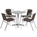 Flash Furniture TLH-ALUM-24SQ-020CHR4-GG 23 1/2" Square Patio Table & (4) Brown Rattan Arm Chair Set - Stainless Top, Aluminum Base, Stainless Steel