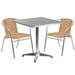 Flash Furniture TLH-ALUM-28SQ-020BGECHR2-GG 27 1/2" Square Patio Table & (2) Beige Rattan Arm Chair Set - Stainless Top, Aluminum Base, Stainless Steel