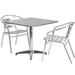 Flash Furniture TLH-ALUM-32SQ-017BCHR2-GG 31 1/2" Square Patio Table & (2) Arm Chair Set - Stainless Steel Top, Aluminum Base