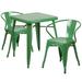 Flash Furniture CH-31330-2-70-GN-GG 23 3/4" Square Table & (2) Arm Chair Set - Steel, Green