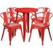 Flash Furniture CH-51080TH-4-18ARM-RED-GG 24" Round Table & (4) Arm Chair Set - Metal, Red