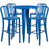 Flash Furniture CH-51090BH-4-30VRT-BL-GG 30" Square Bar Height Table w/ (4) Bar Stool Set - Blue Steel Top, Steel Base