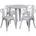 Flash Furniture CH-51090TH-4-18ARM-SIL-GG 30" Round Table & (4) Arm Chair Set - Metal, Silver