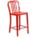 Flash Furniture CH-61200-24-RED-GG Industrial Counter Height Commercial Bar Stool w/ Vertical Slat Back & Metal Seat, Red