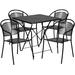 Flash Furniture CO-28SQF-03CHR4-BK-GG 28" Square Folding Patio Table & (4) Round Back Arm Chair Set - Steel, Black