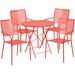 Flash Furniture CO-30RDF-02CHR4-RED-GG 30" Round Folding Patio Table & (4) Square Back Arm Chair Set - Steel, Coral