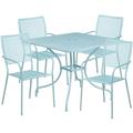 Flash Furniture CO-35SQ-02CHR4-SKY-GG 35 1/4" Square Patio Table & (4) Square Back Arm Chair Set - Steel, Sky Blue