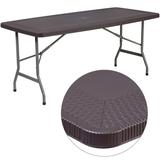 Flash Furniture DAD-YCZ-172-GG 67 1/2" Round Folding Table w/ Brown Plastic Rattan Pattern Top, 28 3/4"H, Gray