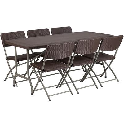 Flash Furniture DAD-YCZ-172-61-GG Rectangular Folding Table & 6 Folding Chair Set - 67 1/2"W x 32 1/2"D x 28 3/4"H, Gray