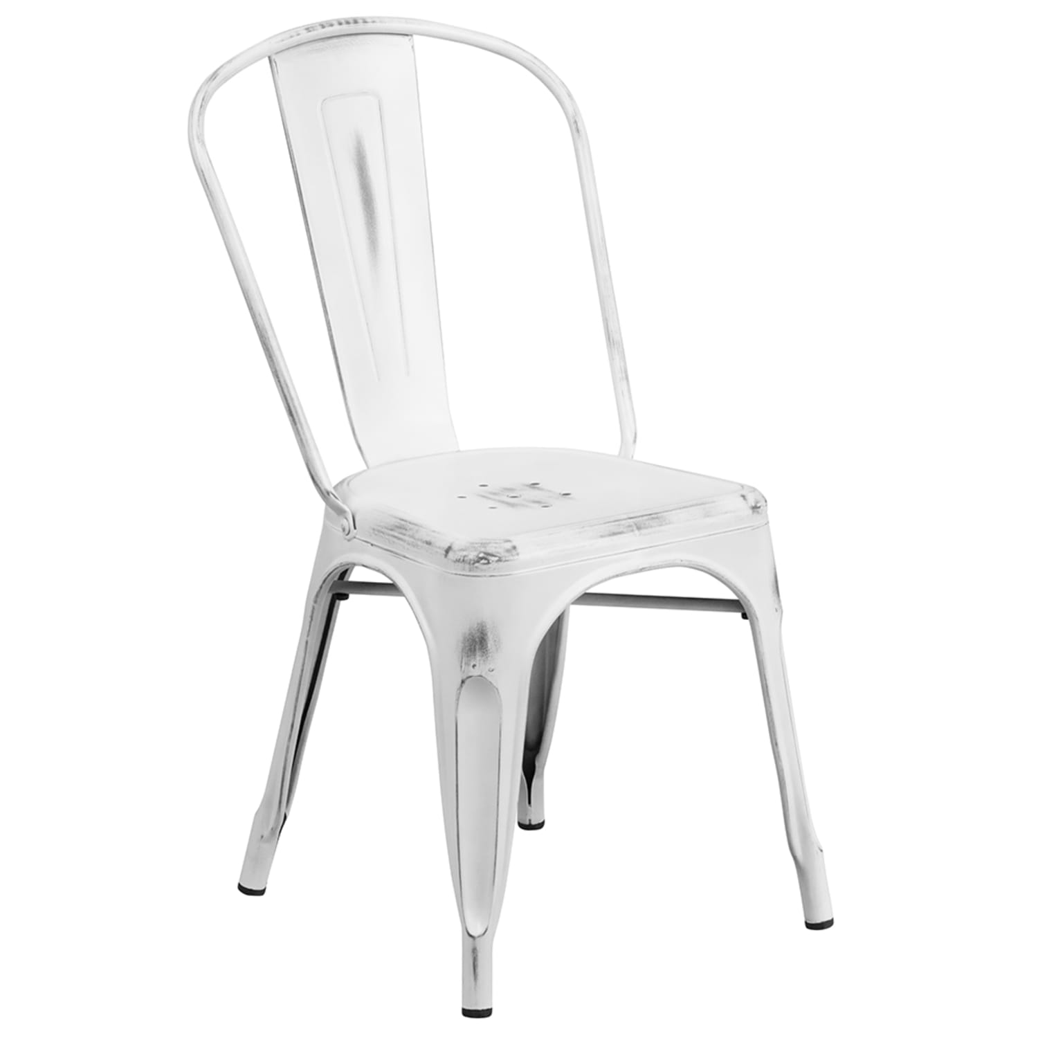 Flash Furniture ET-3534-WH-GG Stacking Chair w/ Vertical Slat Back - Distressed Metal, White, Indoor/Outdoor