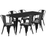 Flash Furniture ET-CT005-6-30-BK-GG Rectangular Table & (6) Chair Set - 63"W x 31 1/2"D x 29 1/2"H, Steel, Black