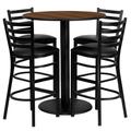 Flash Furniture MD-0011-GG 36" Round Bar Height Table w/ (4) Bar Stool Set - Walnut Laminate Top, Steel Base, Black