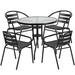 Flash Furniture TLH-072RD-017CBK4-GG 31 1/2" Round Patio Table & (4) Arm Chair Set - Glass Top, Black Metal Base