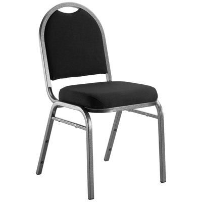 National Public Seating 9260-SV Stacking Chair w/ Ebony Black Fabric Back & Seat - Steel Frame, Silver Vein