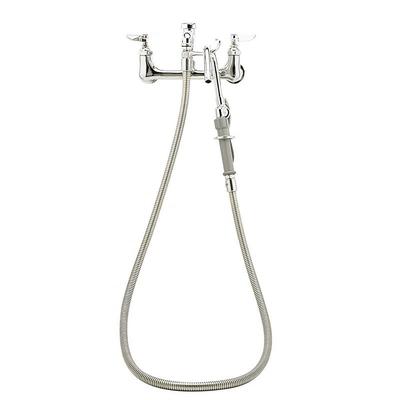T&S B-0611 Splash Mount Pot Filler Faucet w/ 68" Hose & Hook Nozzle, Stainless Steel