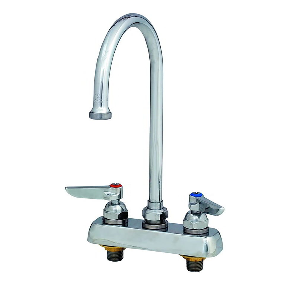 T&S B-1140 Deck Mount Faucet - 5 3/4" Swivel Gooseneck Spout, 3 1/2" Centers