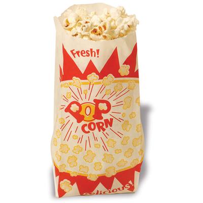 Winco 41003 2 oz Paper Popcorn Bag - 5 1/4"W x 5 1/4"D x 12"H, 2 Ounce, Multi-Colored