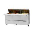 Turbo Air PST-72-30-D6-N PRO Series 72 5/8" Sandwich/Salad Prep Table w/ Refrigerated Base, 115v, Three-Section, Stainless Steel