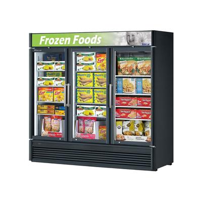Turbo Air TGF-72SDB-N 78" 3 Section Display Freezer w/ Swing Doors - Bottom Mount Compressor, Black, 115v, LED Lighted Sign, 60 Cubic Feet