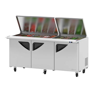 Turbo Air TST-72SD-30-N-FL 72 5/8" Super Deluxe Mega Top Sandwich/Salad Prep Table w/ Refrigerated Base, 115v, 3 Sections, Stainless Steel Top
