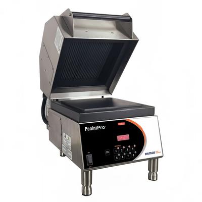 Nemco 6900-208-GF Single Commercial Panini Press w/ Aluminum Grooved & Smooth Plates, 208v/1ph, Smooth Bottom Plates, Stainless Steel