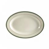 CAC GS-14 12 1/2" x 8 5/8" Oval Greenbrier Platter - Plain, (3) Green Bands, White