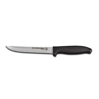 Dexter Russell SG156SCB-PCP 6" Utility Slicer w/ Soft Black Rubber Handle, Carbon Steel, 6" Blade w/ Scalloped Edge