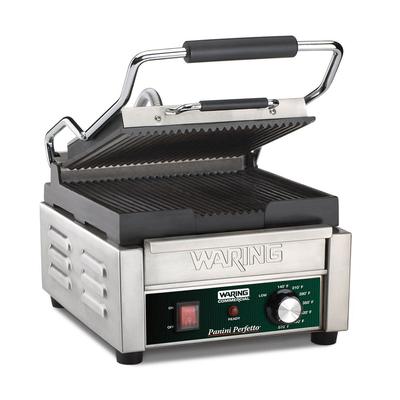 Waring WPG150B Single Commercial Panini Press w/ Cast Iron Grooved Plates, 208v/1ph, Ribbed Plates, Stainless Steel