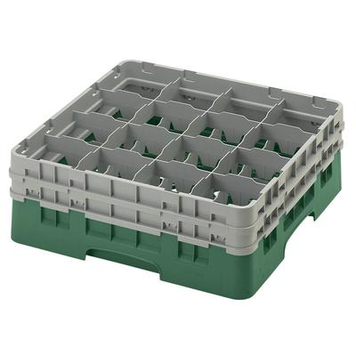 Cambro 16S534119 Camrack Glass Rack w/ (16) Compartments - (2) Gray Extenders, Sherwood Green, 2 Soft Gray Extenders