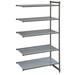 Cambro CBA184284VS5580 Camshelving Basics Vented/Solid Add-On Shelf Kit - 5 Shelves, 42"L x 18"W x 84"H, 1 Solid, 4 Vented Shelves