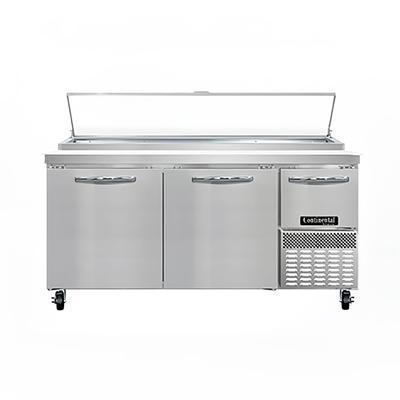 Continental PA68N 68" Pizza Prep Table w/ Refrigerated Base, 115v, 22-cu.-ft. Capacity, 300 Stainless Steel Worktop