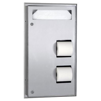 Bobrick B-347 Classic Series Partition Mounted Seat Cover & Toilet Tissue Dispenser, Silver