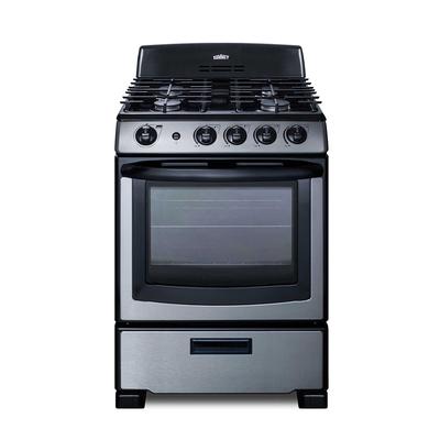 Summit PRO247SS 24 1/4"W Gas Stove w/ 4 Burners - Stainless Steel, Natural Gas, Black, Gas Type: NG