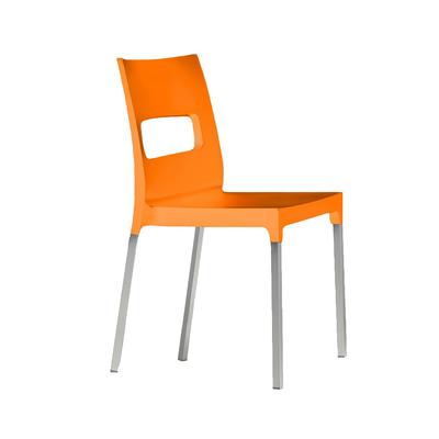 emu 9008 Olly Indoor/Outdoor Stackable Side Chair - Orange Plastic w/ Aluminum Frame, Polypropylene/Aluminum