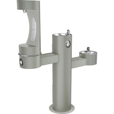 Elkay LK4430BF1MGRY Outdoor Bottle Filling Station w/ 2 Drinking Fountains - 57"H, Non Refrigerated, Gray