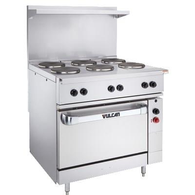 Vulcan EV36S-4FP12G240 36" EV Series Commercial Electric Range w/ 4 French Hot Plates & 4 Griddle, 240v/1ph/3ph, Stainless Steel