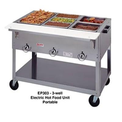 Duke EP304SW 120/1 58 3/8" Hot Food Table w/ (4) Wells & Cutting Board, 120v, Silver