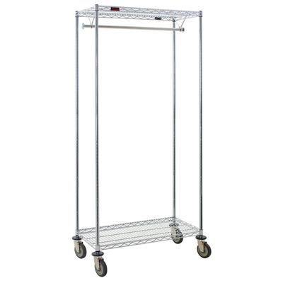 Eagle Group UR1836C 18x36" Mobile Commercial Coat Rack - Wire Shelves, Hanger Tube, 74" Posts, Chrome, Silver